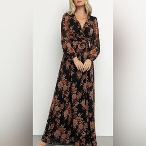 Baltic Born Black and Mauve Floral Long Sleeve Dress